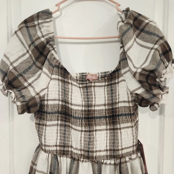 Plaid Puff Sleeve Kids Dress - Picture 3 of 4